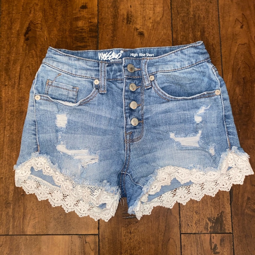 High Rise Denim Shorts with Trim